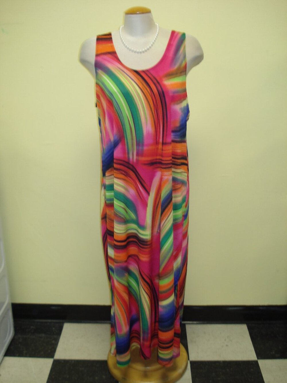 Multicolor Abstract Print Maxi Dress - Women's Sleeveless Beach Dress